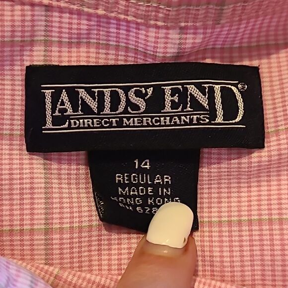 Lands end womens citton pibk and gray long sleeve button down shirt size 14 - Picture 2 of 6